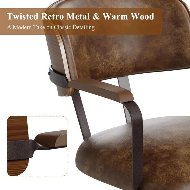 Alt view image 4 of 6 - Mid-Century Desk Chair Walnut Bentwood Swivel Brown