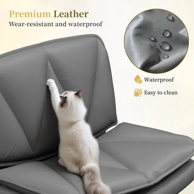 Alt view image 4 of 6 - Ergonomic Office Chair, Comfy Criss Cross Chair with Wheels and 2 Layer Cushion, Wide Swivel Chair for Bedroom, Home Office, Makp-up Room, PU Leather, Grey
