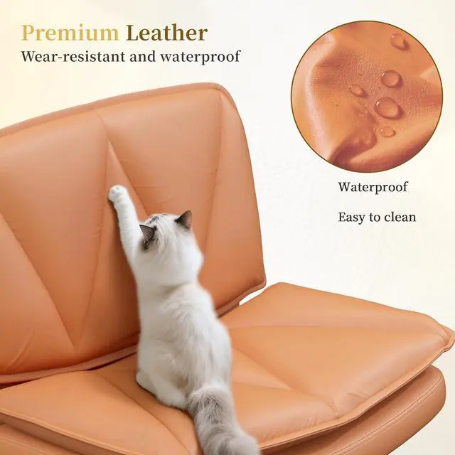 Alt view image 3 of 6 - Criss Cross Chair with Wheels,Cross Legged Office Chair with 2 Layer Cushion,Comfy Wide Seat,Adjustable,Leather,Amless, for Home,Office,Bed Room Vanity,Orange