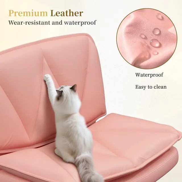 Alt view image 4 of 6 - Criss Cross Chair with Wheels,Cross Legged Office Chair with 2 Layer Cushion,Wide Seat,Leather,Amless, for Home,Office,Make Up,Vanity,Bed Room,Pink