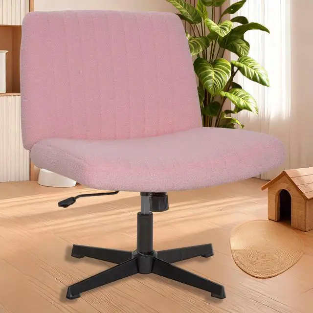 Main image of Criss Cross Chair, Armless Desk Chair no Wheels, Cross Legged Office Chair, Swivel Vanity Chair, Height Adjustable Wide Seat Computer Task Chair for Home Office (Pink)
