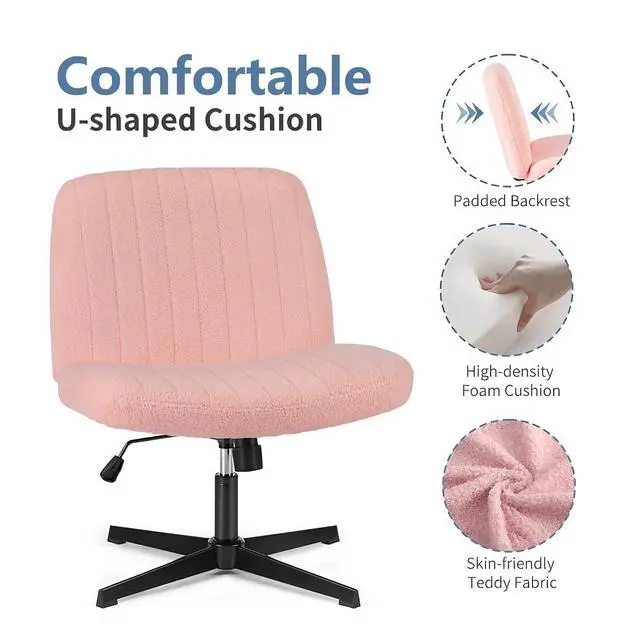 Alt view image 4 of 6 - Criss Cross Chair, Armless Desk Chair no Wheels, Cross Legged Office Chair, Swivel Vanity Chair, Height Adjustable Wide Seat Computer Task Chair for Home Office (Pink)