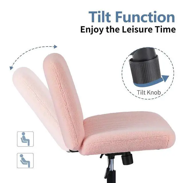 Alt view image 5 of 6 - Criss Cross Chair, Armless Desk Chair no Wheels, Cross Legged Office Chair, Swivel Vanity Chair, Height Adjustable Wide Seat Computer Task Chair for Home Office (Pink)