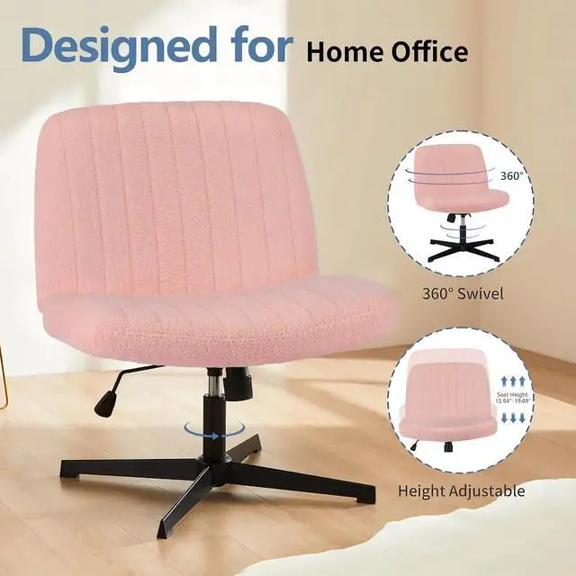 Alt view image 6 of 6 - Criss Cross Chair, Armless Desk Chair no Wheels, Cross Legged Office Chair, Swivel Vanity Chair, Height Adjustable Wide Seat Computer Task Chair for Home Office (Pink)