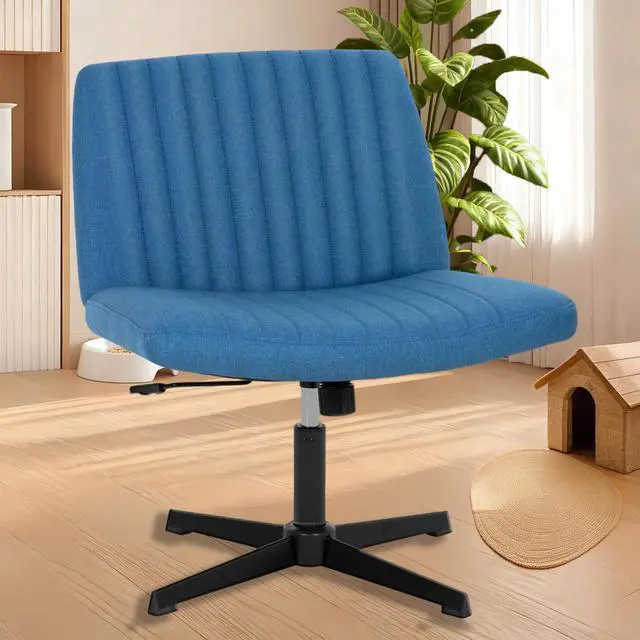 Main image of Criss Cross Chair, Armless Desk Chair no Wheels, Cross Legged Office Chair, Swivel Vanity Chair, Height Adjustable Wide Seat Computer Task Chair for Home Office (Blue)