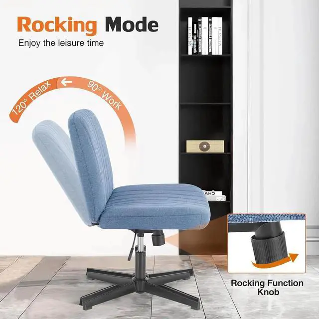 Alt view image 5 of 6 - Criss Cross Chair, Armless Desk Chair no Wheels, Cross Legged Office Chair, Swivel Vanity Chair, Height Adjustable Wide Seat Computer Task Chair for Home Office (Blue)