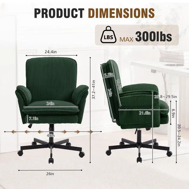Alt view image 2 of 6 - Criss Cross Chair with Armrests & Wheels for Cross-Legged Sitting, Comfortable High Back Office Chair, Big and Tall Adjustable Swivel Desk Chair for Home, Makeup and Bedroom, Green
