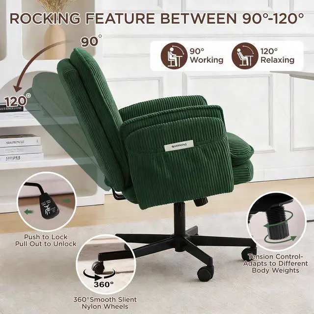 Alt view image 4 of 6 - Criss Cross Chair with Armrests & Wheels for Cross-Legged Sitting, Comfortable High Back Office Chair, Big and Tall Adjustable Swivel Desk Chair for Home, Makeup and Bedroom, Green