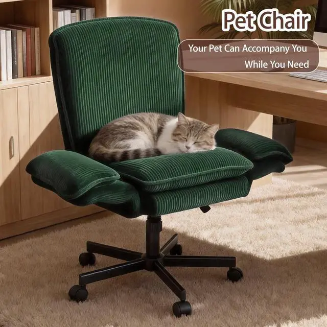 Alt view image 6 of 6 - Criss Cross Chair with Armrests & Wheels for Cross-Legged Sitting, Comfortable High Back Office Chair, Big and Tall Adjustable Swivel Desk Chair for Home, Makeup and Bedroom, Green
