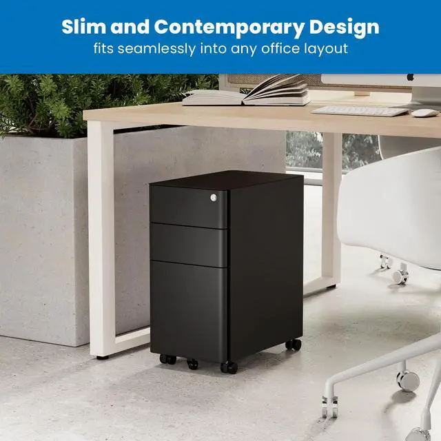 Alt view image 4 of 6 - Slim 3 Drawer Rolling File Cabinet with Lock, Mobile Metal Filing Cabinet on Wheels for Under Desk Home & Office Storage, Letter Legal A4, Black