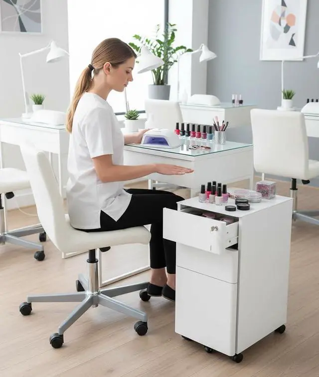 Alt view image 4 of 6 - Slim 3 Drawer White File Cabinet with Lock, Mobile Metal Filing Cabinet on Wheels, Under Desk Storage Drawers for Home & Office, Letter Legal A4, White