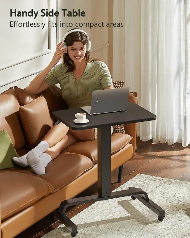 Alt view image 6 of 6 - Height Adjustable Mobile Standing Desk with 360° Swivel Casters, 29"-45" Pneumatic Rolling Desk on Wheels, Perfect for Home Office, Bedroom, Living Room, Black