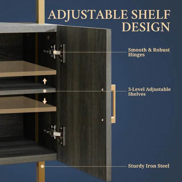 Alt view image 3 of 6 - 5 Tier Book Shelf, 73" Tall Bookshelf with Storage, Modern Bookcase with Shelves, Wall Mount Ladder Shelf with Steel Frame, Bookshelves with Rattan Cabinet for Living Room (Midnight Oak)