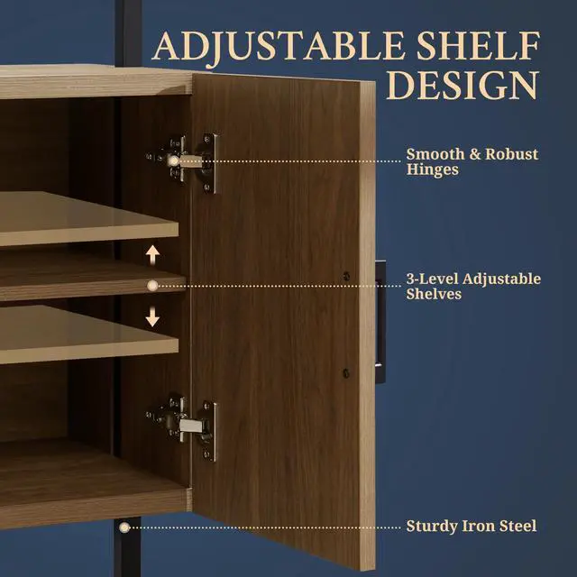 Alt view image 3 of 6 - 5 Tier Book Shelf, 73" Tall Bookshelf with Storage, Modern Bookcase with Shelves, Wall Mount Ladder Shelf with Steel Frame, Bookshelves with Rattan Cabinet for Living Room (Special Walnut)
