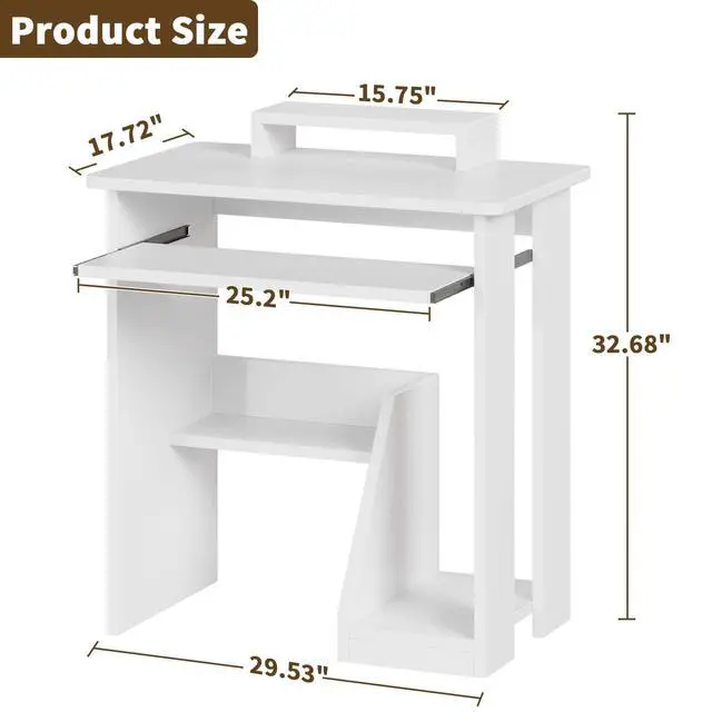 Alt view image 3 of 6 - Computer Desk, 30 Inch Compact Desk with Keyboard Tray & Monitor Stand for Space-Saving, Ergonomic Study Desk with Storage Shelves for Writing, Gaming, Working, White