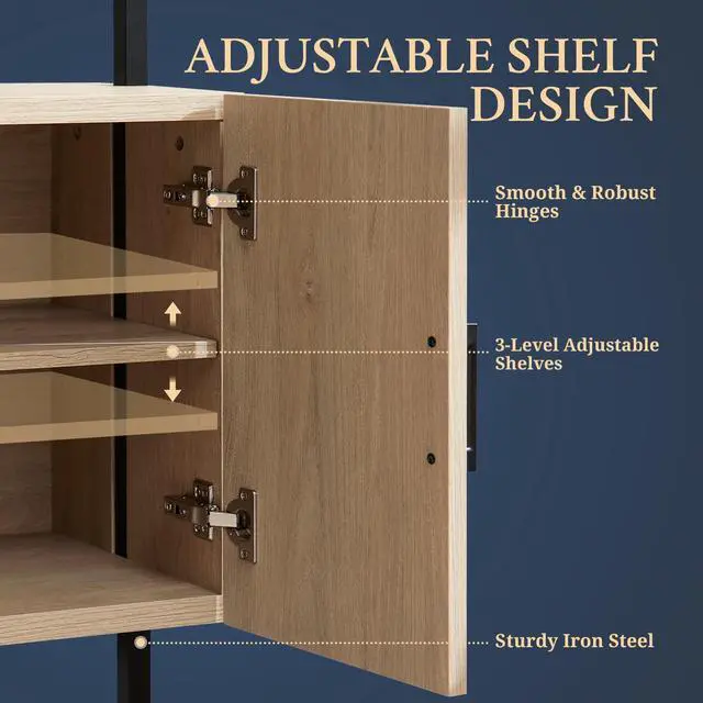 Alt view image 3 of 6 - 5 Tier Book Shelf, 73" Tall Bookshelf with Storage, Modern Bookcase with Shelves, Wall Mount Ladder Shelf with Steel Frame, Bookshelves with Rattan Cabinet for Living Room (Weathered Oak)