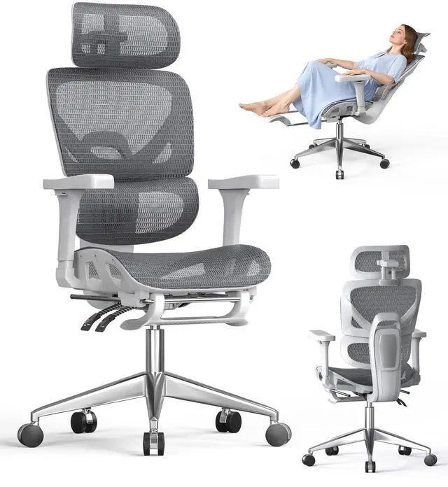 Main image of Ergonomic Office Chair, High Back Mesh Desk Chair, 350lbs Capacity, Lumbar Support, 3D Armrest Headrest, Footrest, PU Wheels, Swivel Computer Chair for Home Office, Work & Gaming