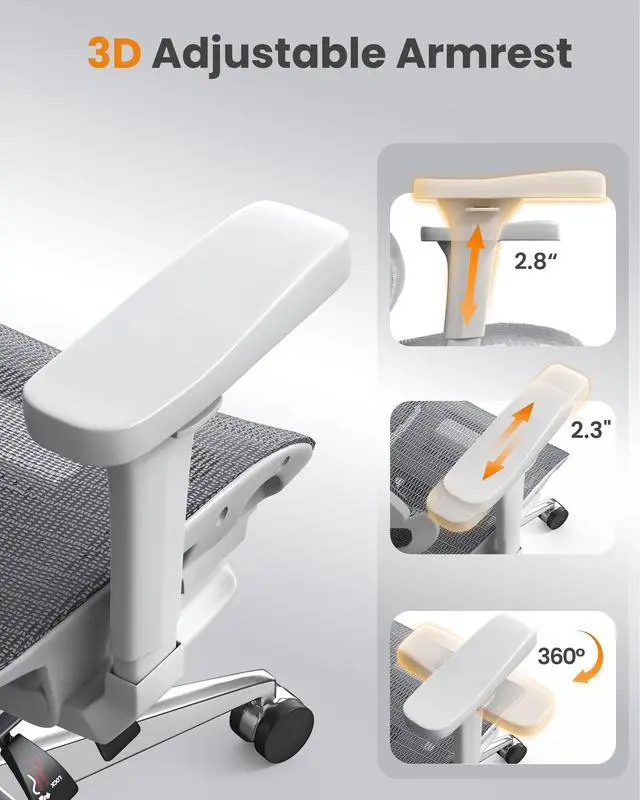 Alt view image 3 of 6 - Ergonomic Office Chair, High Back Mesh Desk Chair, 350lbs Capacity, Lumbar Support, 3D Armrest Headrest, Footrest, PU Wheels, Swivel Computer Chair for Home Office, Work & Gaming