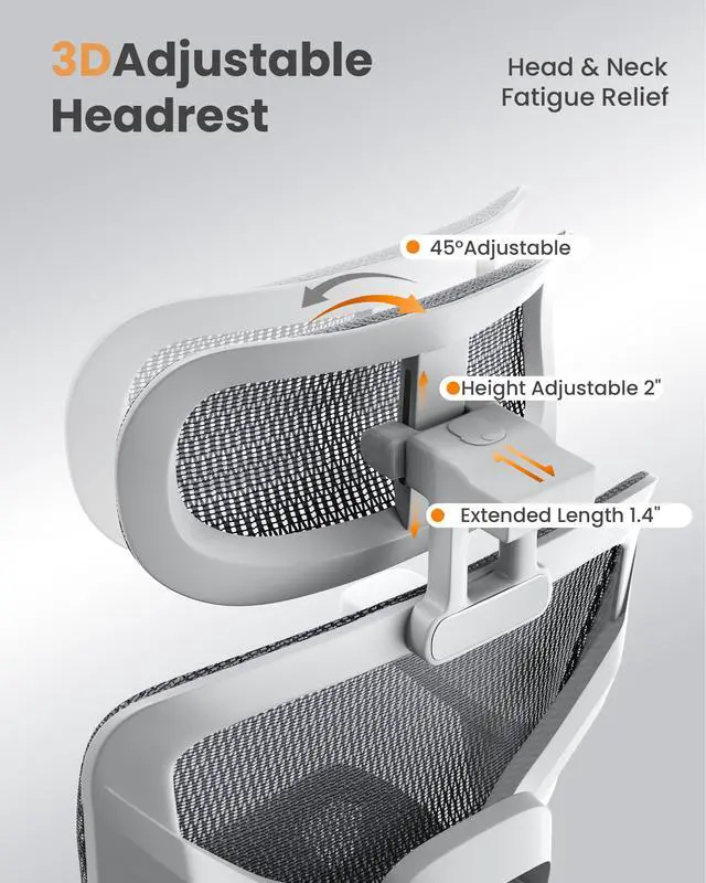 Alt view image 4 of 6 - Ergonomic Office Chair, High Back Mesh Desk Chair, 350lbs Capacity, Lumbar Support, 3D Armrest Headrest, Footrest, PU Wheels, Swivel Computer Chair for Home Office, Work & Gaming