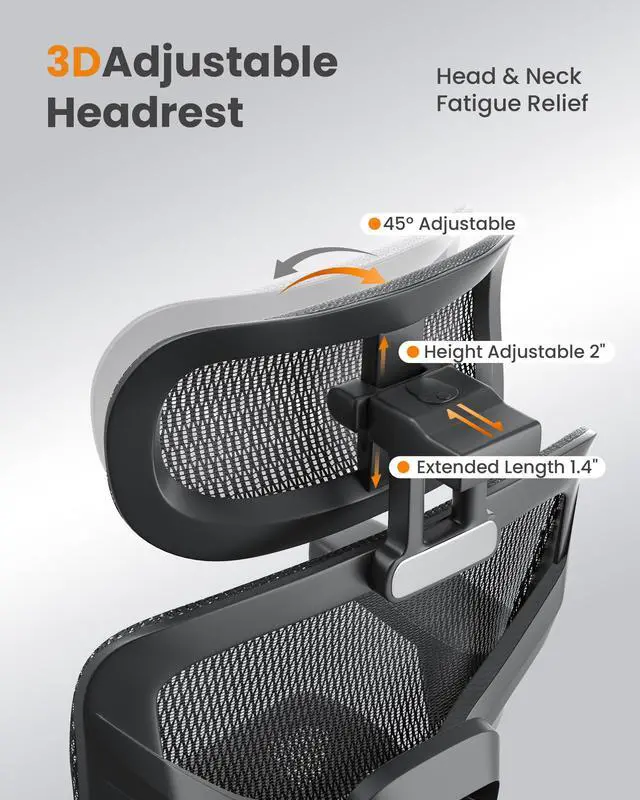Alt view image 4 of 6 - Ergonomic Office Chair, High Back Mesh Desk Chair, 350lbs Capacity, Lumbar Support, 3D Armrest Headrest, Footrest, PU Wheels, Swivel Computer Chair for Home Office, Work & Gaming
