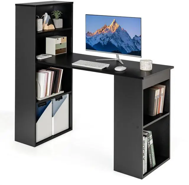 Main image of 48 Inch Computer Desk with Bookshelf, 3-in-1 Home Office Desk with 4-Tier Bookcase & CPU Stand, Space-Saving Reversible Writing Desk Work Table for Bedroom, Study Room, Office (Black)