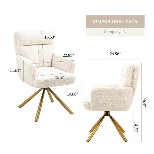 Alt view image 2 of 6 - Teddy Office Desk Chair No Wheels, Modern Vanity Chair with Gold Legs, Boucle Comfy Swivel Accent Chair, Wide Seat Computer Task Reading Armchair for Living Room Home Office (Beige)