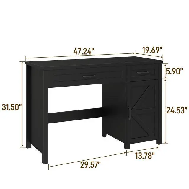 Alt view image 2 of 6 - Farmhouse 47" Executive Desk, Computer Desk with Drawers and Storage Cabinet, Workstation Computer Desk for Home Office, Study.Pure Black