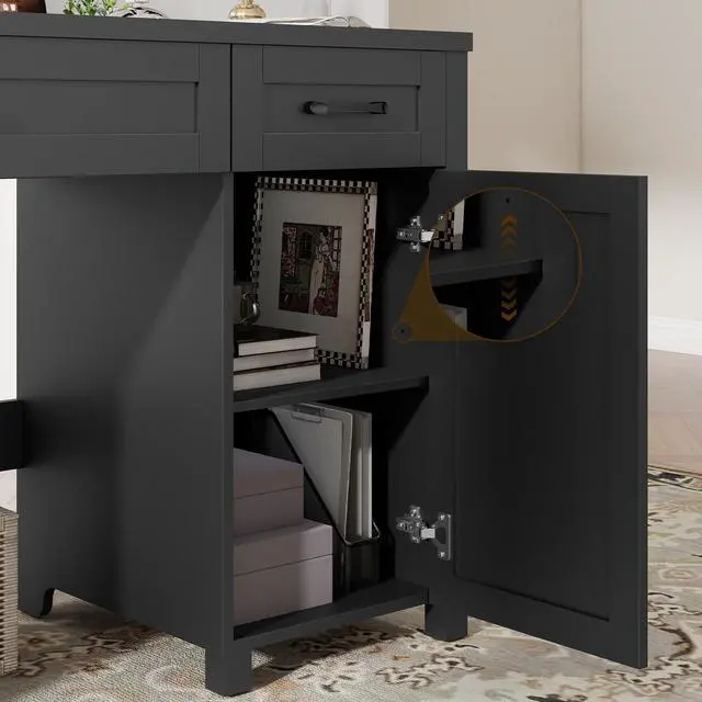 Alt view image 3 of 6 - Farmhouse 47" Executive Desk, Computer Desk with Drawers and Storage Cabinet, Workstation Computer Desk for Home Office, Study.Pure Black