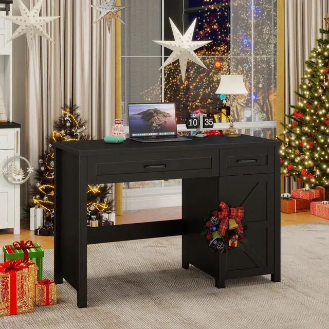 Alt view image 6 of 6 - Farmhouse 47" Executive Desk, Computer Desk with Drawers and Storage Cabinet, Workstation Computer Desk for Home Office, Study.Pure Black
