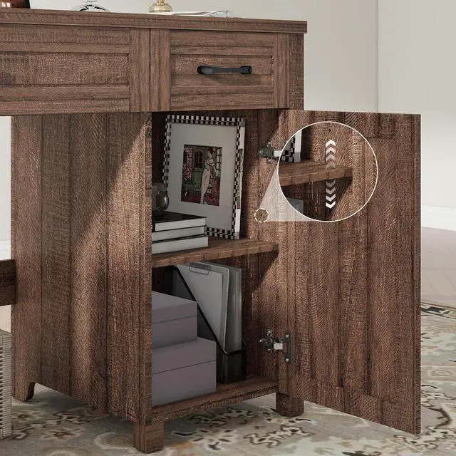 Alt view image 4 of 6 - Farmhouse 47" Executive Desk, Computer Desk with Drawers and Storage Cabinet, Workstation Computer Desk for Home Office and Study.Red-Brown