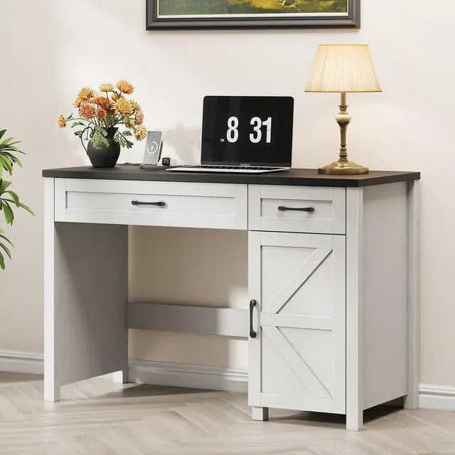 Main image of Farmhouse 47" Executive Desk, Computer Desk with Drawers and Storage Cabinet, Workstation Computer Desk for Home Office and Study(Black