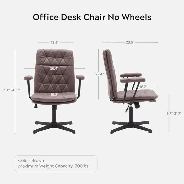 Alt view image 2 of 6 - Criss Cross Chair with Arms Home Office Desk Chair No Wheels Adjustable Thick Cushioned Swivel Accent Makeup Chair Brown