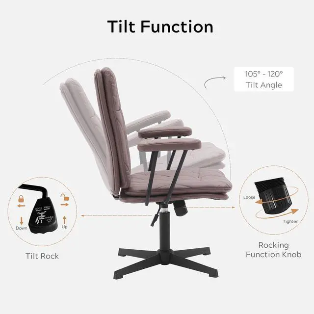 Alt view image 3 of 6 - Criss Cross Chair with Arms Home Office Desk Chair No Wheels Adjustable Thick Cushioned Swivel Accent Makeup Chair Brown