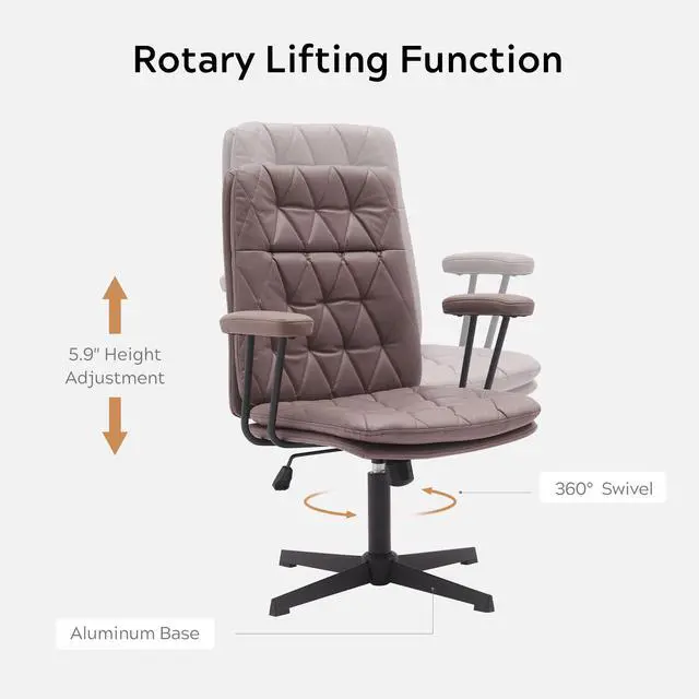 Alt view image 4 of 6 - Criss Cross Chair with Arms Home Office Desk Chair No Wheels Adjustable Thick Cushioned Swivel Accent Makeup Chair Brown