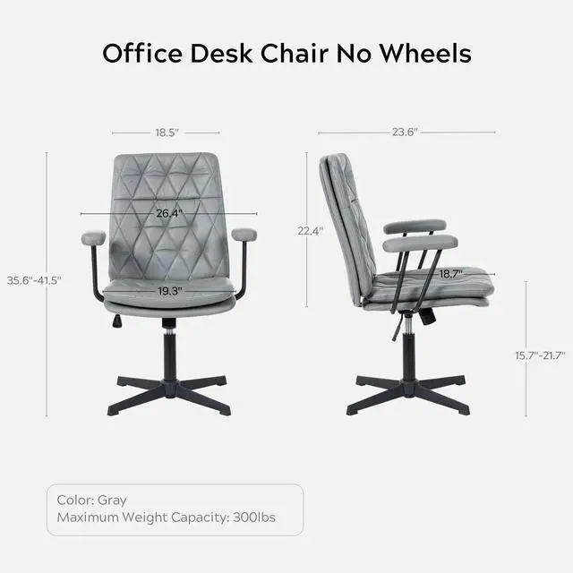 Alt view image 2 of 6 - Home Desk Chair No Wheels with Arms Crossleg Stationary Ergonomic Office Swivel Working Computer Chair Grey