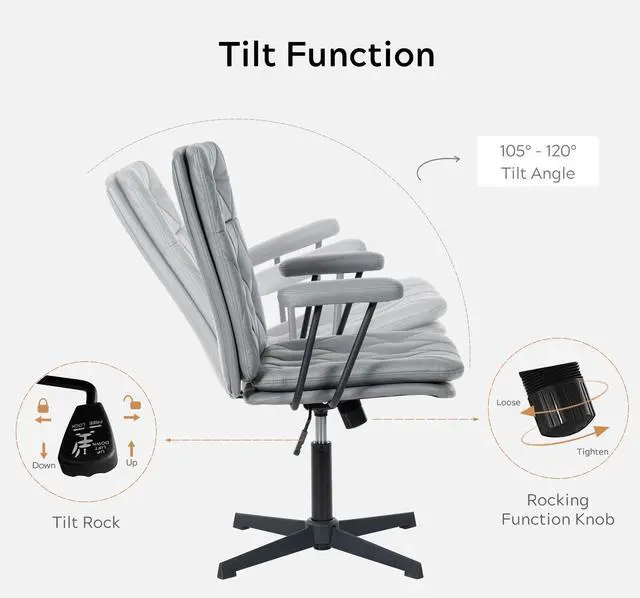 Alt view image 3 of 6 - Home Desk Chair No Wheels with Arms Crossleg Stationary Ergonomic Office Swivel Working Computer Chair Grey