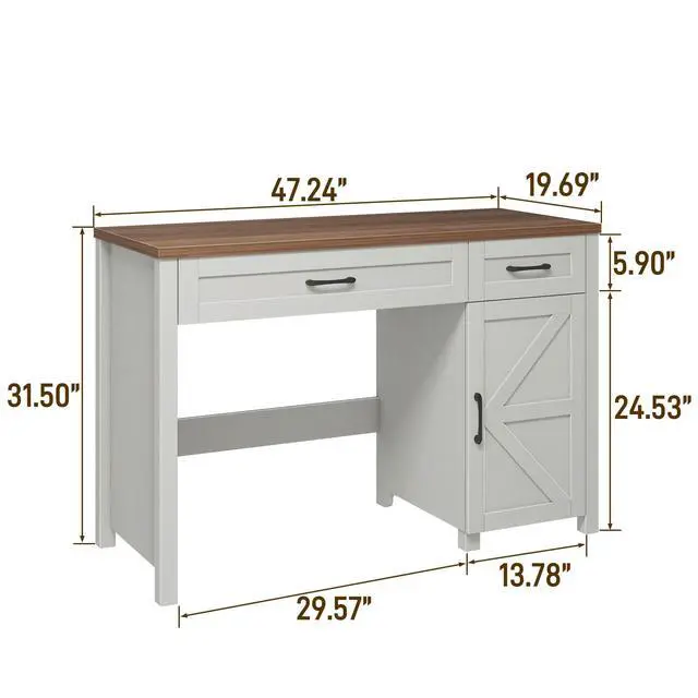 Alt view image 2 of 6 - Farmhouse 47" Executive Desk, Computer Desks with Drawers and Cabinet, Workstation Computer Desks for Study and Home Office