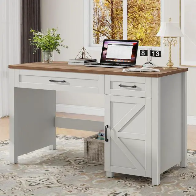 Alt view image 6 of 6 - Farmhouse 47" Executive Desk, Computer Desks with Drawers and Cabinet, Workstation Computer Desks for Study and Home Office
