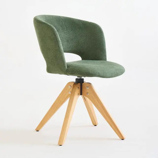 Main image of Mid Century Modern Swivel Accent Chair with Solid Wood Legs, Home Office Desk Chair No Wheels, Makeup Chair for Vanity, Upholstered Chair for Bedroom, Green