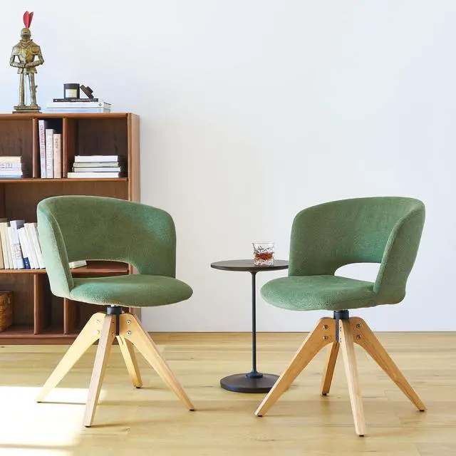 Alt view image 6 of 6 - Mid Century Modern Swivel Accent Chair with Solid Wood Legs, Home Office Desk Chair No Wheels, Makeup Chair for Vanity, Upholstered Chair for Bedroom, Green