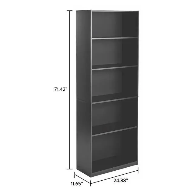 Alt view image 3 of 6 - ` 71" 5-Shelf Standard Bookcase (Black)