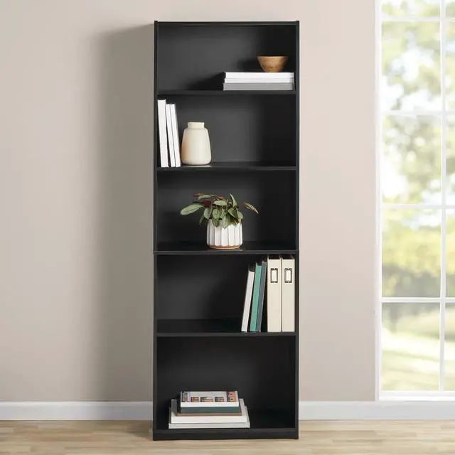 Alt view image 4 of 6 - ` 71" 5-Shelf Standard Bookcase (Black)