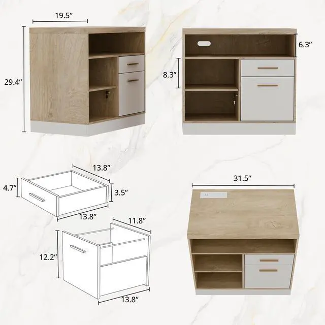 Alt view image 2 of 6 - 2 Drawer Wood File Cabinet, Filing Cabinet for Home Office with Lock, Power Outlets, Storage Shelves, Lateral File Cabinet Fits Letter/A4 Size, Light Walnut
