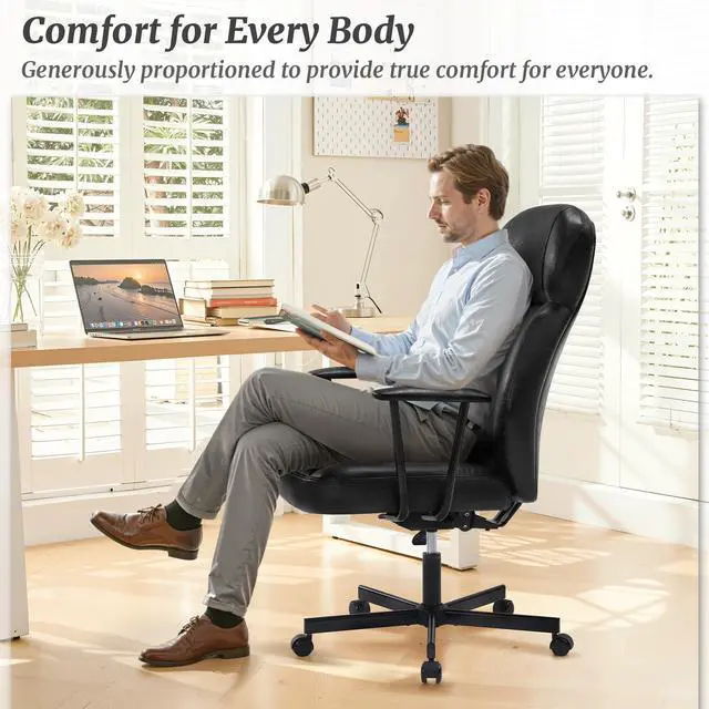 Alt view image 6 of 6 - Ergonomic PU Leather Home Office Chair, High Back Executive Desk Chair with 5-Layer Cushion, 95-135° Reclining Back, Lumbar Support, Adjustable Height, 360° Swivel for Home Office Task, Black