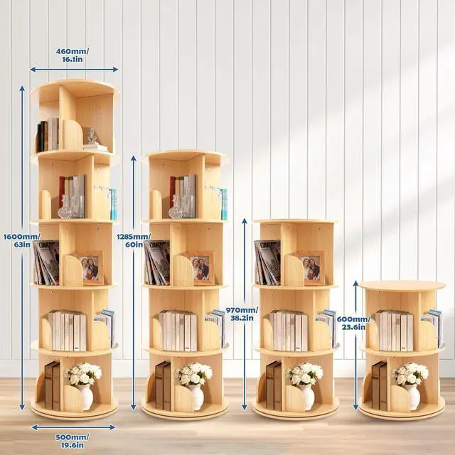 Alt view image 2 of 6 - Wooden Rotating Bookshelf, 360° Spinning Bookcase, Wooden, 2 Tier | For Kids & Small Spaces, Corner Shelf Storage Organizer, For Bedroom, Living Room, Multi-Functional