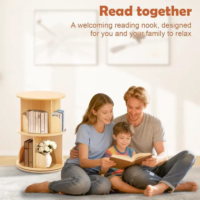 Alt view image 4 of 6 - Wooden Rotating Bookshelf, 360° Spinning Bookcase, Wooden, 2 Tier | For Kids & Small Spaces, Corner Shelf Storage Organizer, For Bedroom, Living Room, Multi-Functional