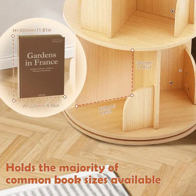 Alt view image 6 of 6 - Wooden Rotating Bookshelf, 360° Spinning Bookcase, Wooden, 2 Tier | For Kids & Small Spaces, Corner Shelf Storage Organizer, For Bedroom, Living Room, Multi-Functional