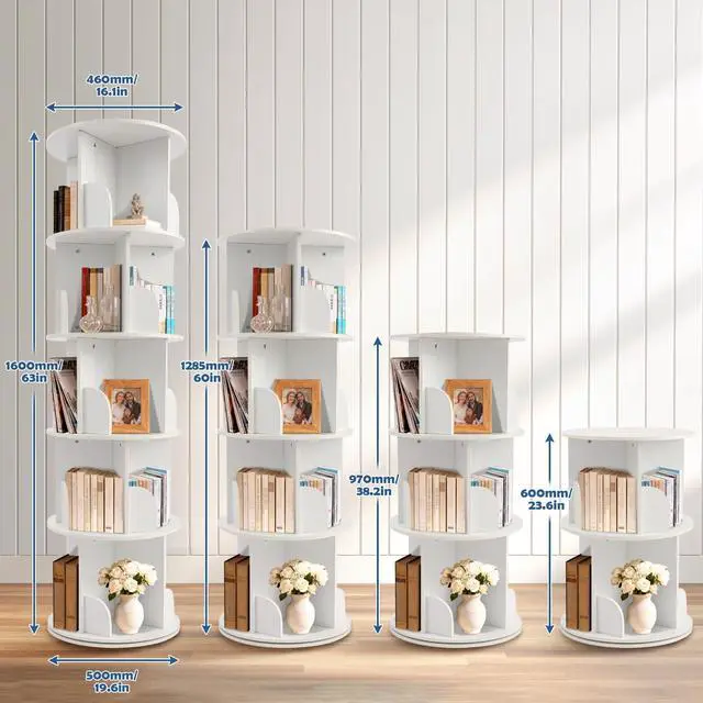 Alt view image 2 of 6 - Wooden Rotating Bookshelf, White, 4 Tier Kids Bookshelf | 360° Spinning, For Kids & Small Spaces, Corner Shelf Storage Organizer, Multi-Functional