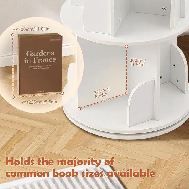 Alt view image 5 of 6 - Wooden Rotating Bookshelf, White, 4 Tier Kids Bookshelf | 360° Spinning, For Kids & Small Spaces, Corner Shelf Storage Organizer, Multi-Functional