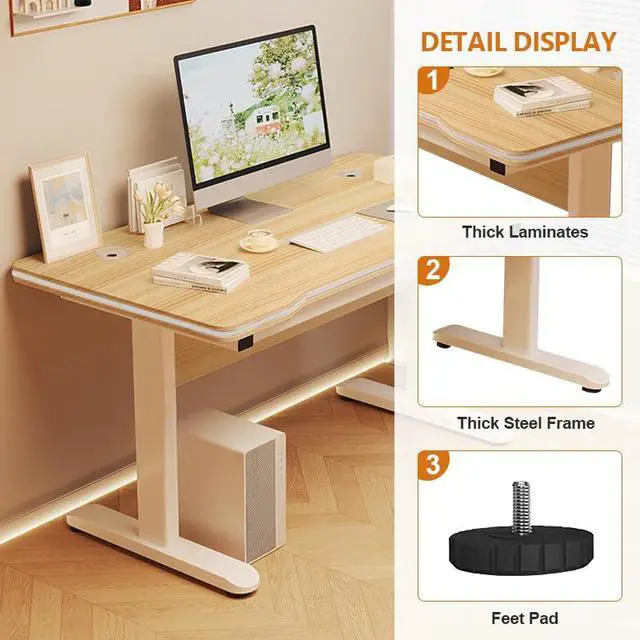 Alt view image 4 of 6 - Gaming Desk Computer Writing Table for Home Office Student Art Modern Simple Style with T-Shaped Metal Bracket PC Wood Suitable for Offices&Bedrooms